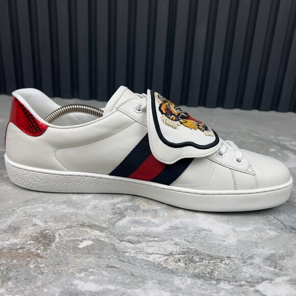 Gucci Ace Web Tiger Sneaker Patch White Leather Python 10 G or 10.5 US 44 EUR - Picture 10 of 14